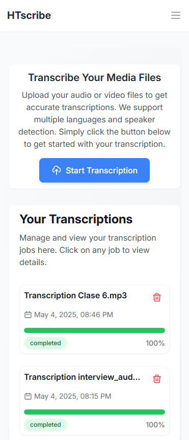 HTscribe Transcriptions Screen