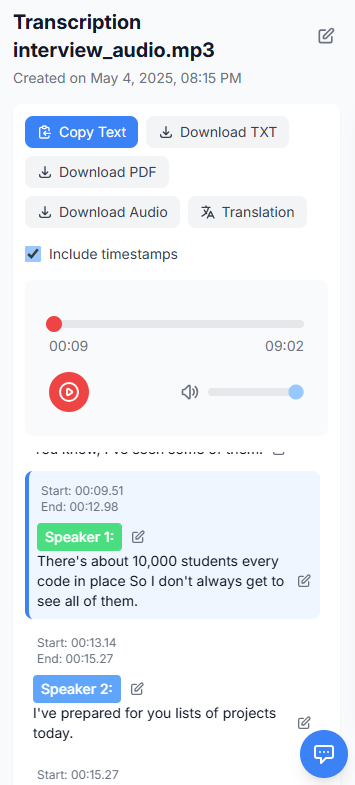 HTscribe Transcription Menu